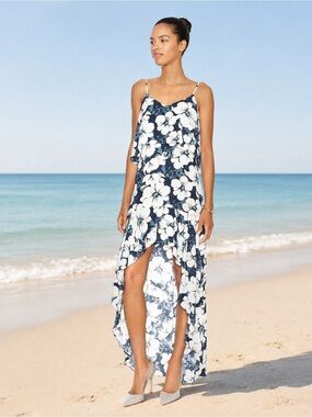 INTERMIX Floral High-Low Silk Dress Sz XS